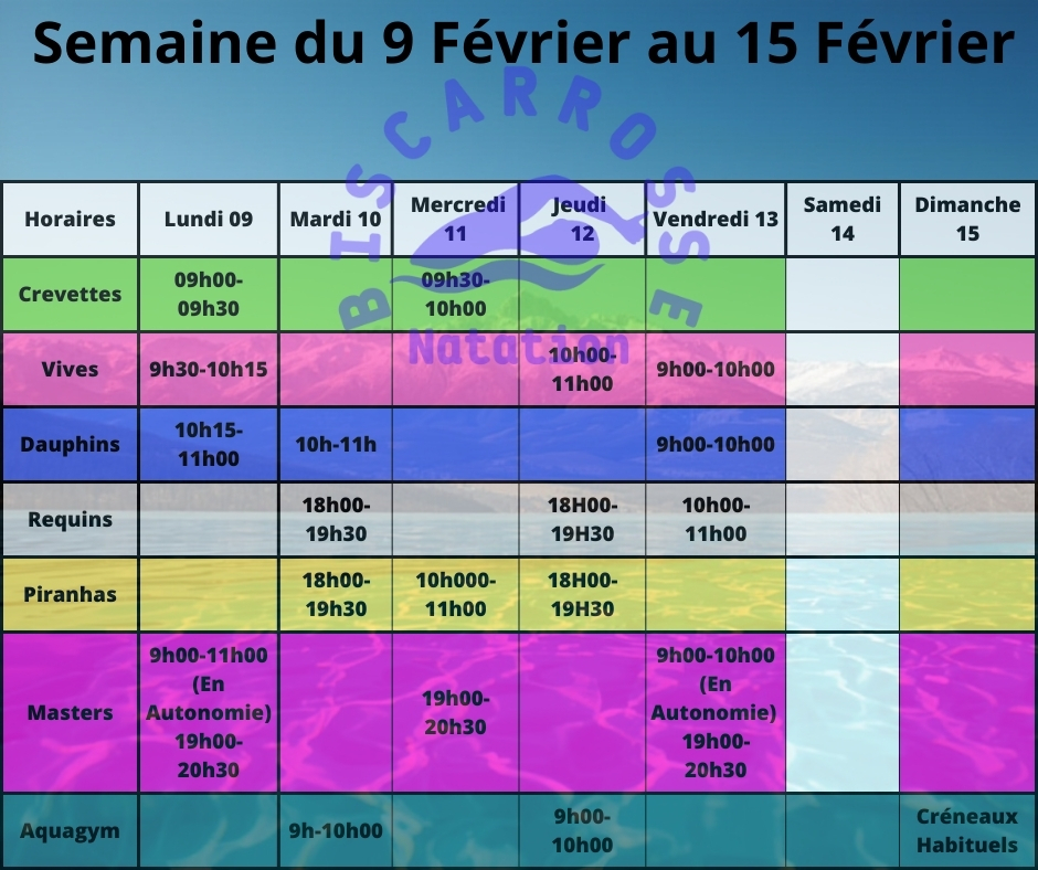 Horaires Vacances scolaire du 9 au 15 Février 2026