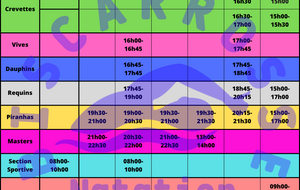 Horaires d'entraînements