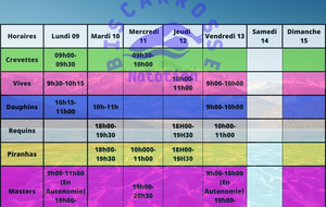 Horaires Vacances scolaire du 9 au 15 Février 2026