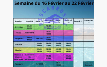 Horaires Vacances scolaire du 16 au 22 Février 2026