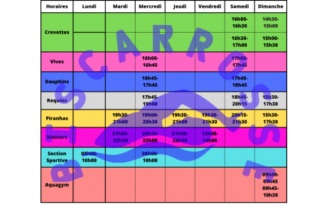 Horaires d'entraînements